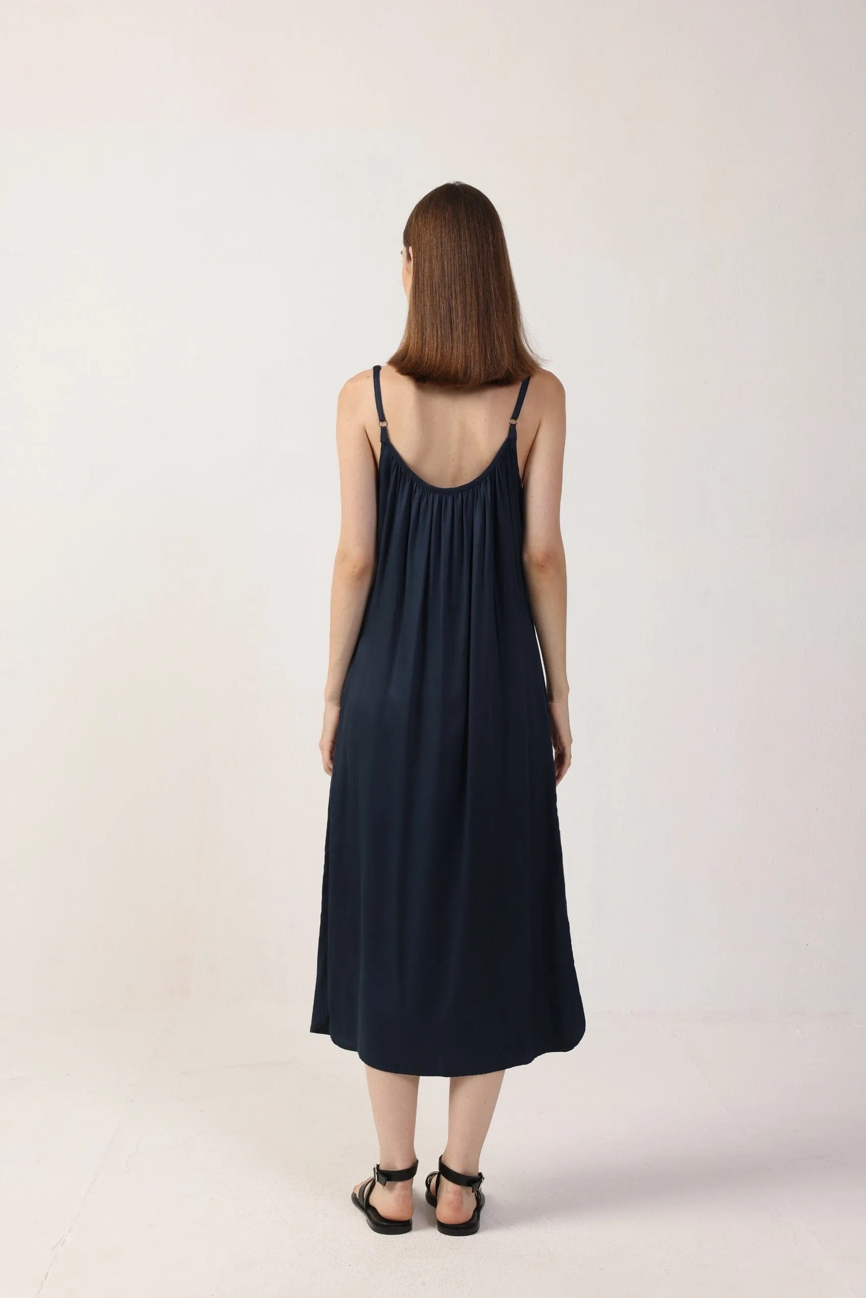 Adele Satin TENCEL™ Midi Dress | Black
