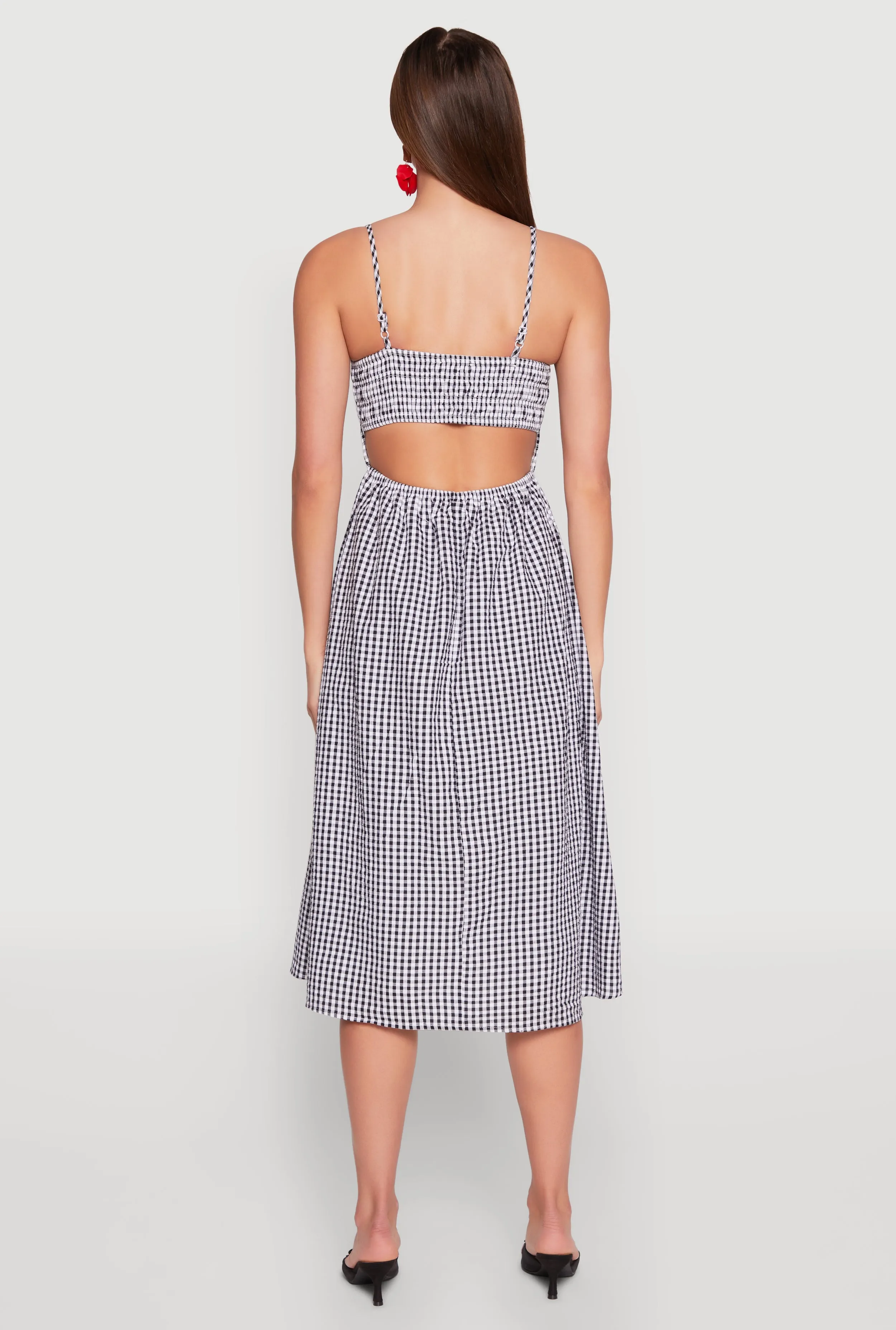 Almost Famous Cut Out Back Gingham Dress