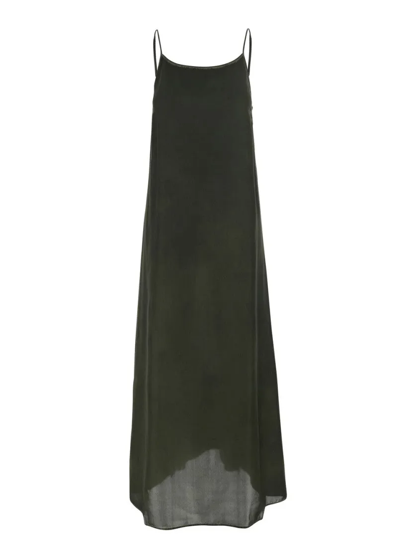 'Anaya' Green Long Dress With Adjustable Spaghetti Straps