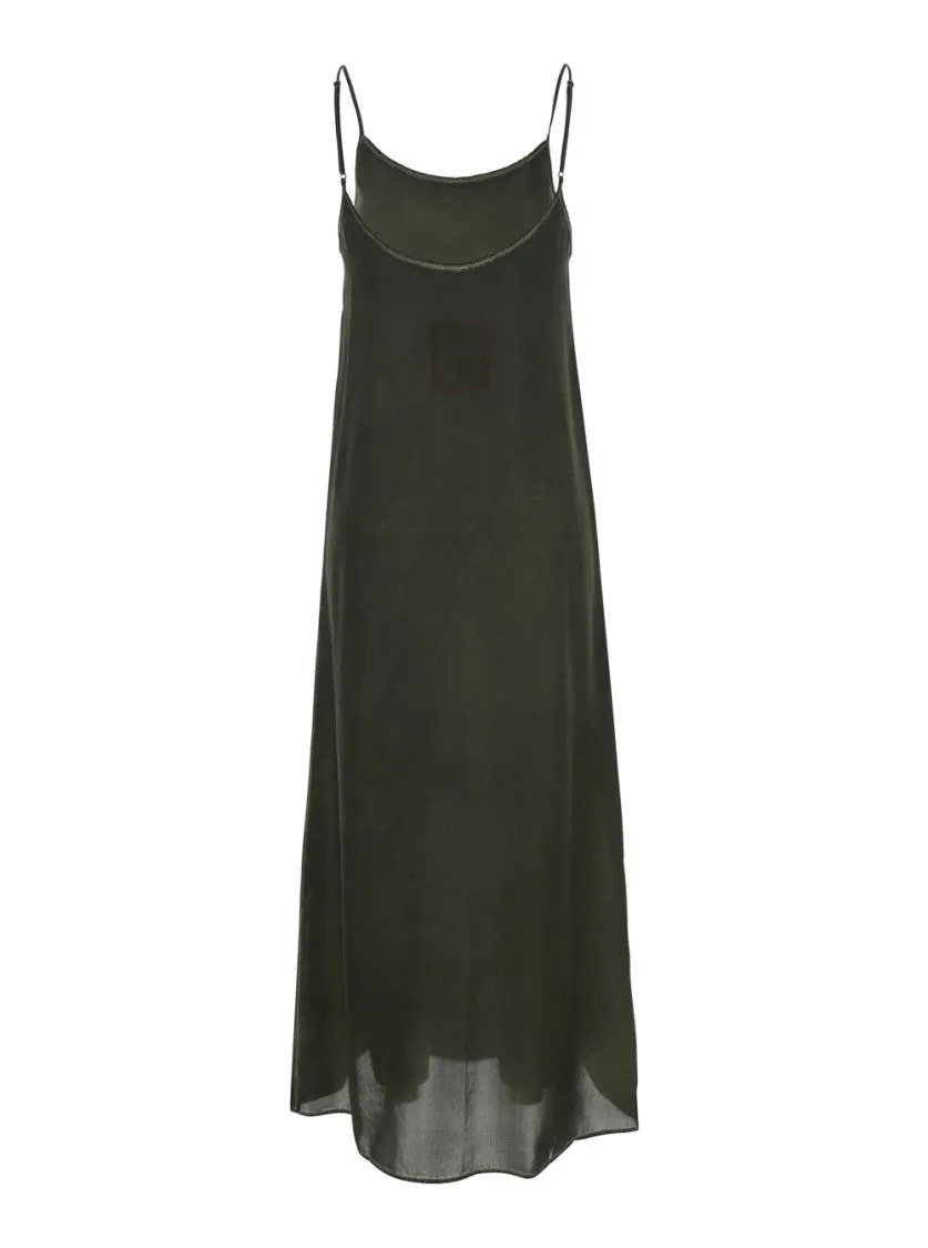 'Anaya' Green Long Dress With Adjustable Spaghetti Straps