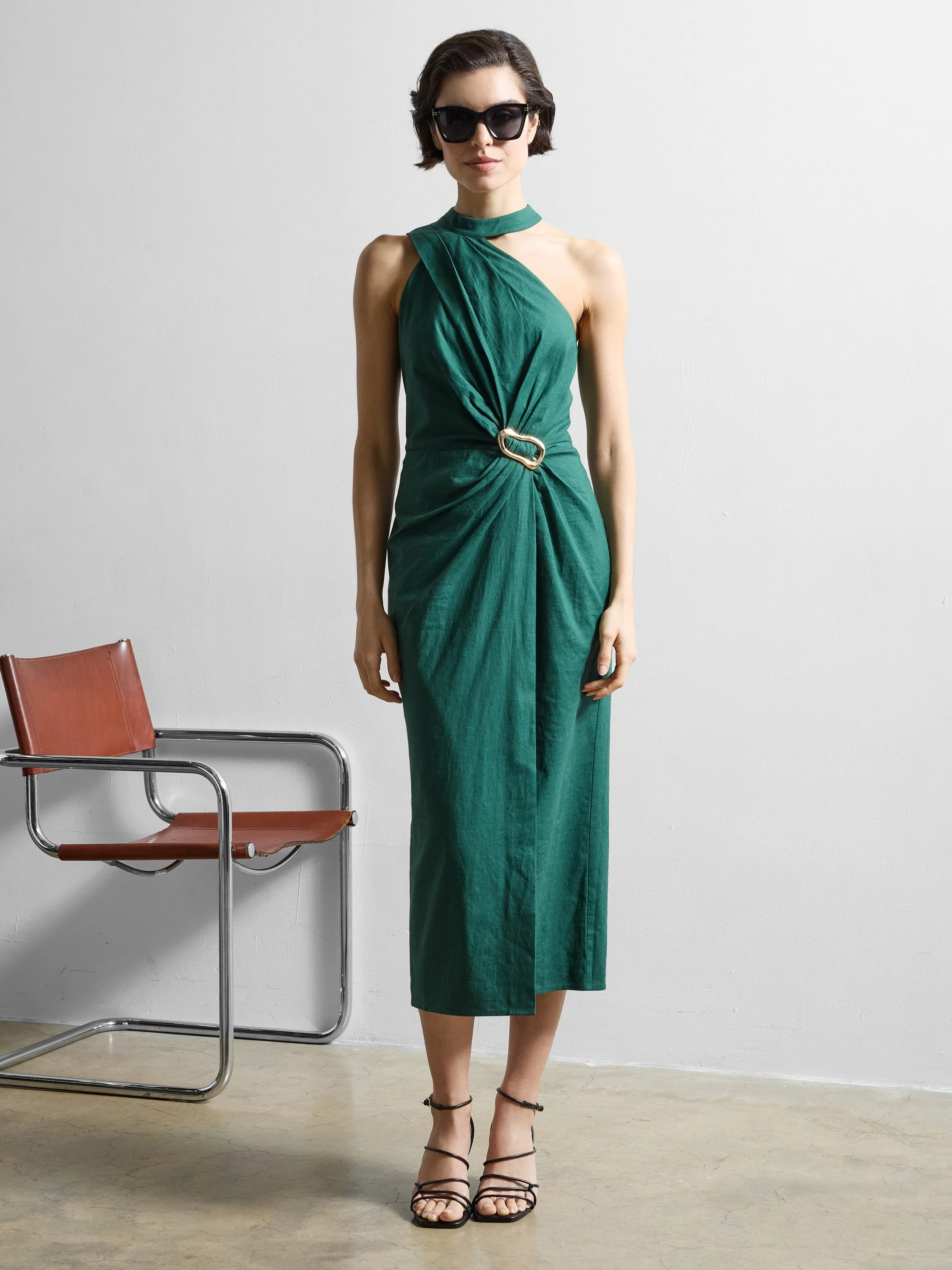 Aspen Linen Blend Halterneck Midi Dress