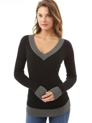 Autumn Winter Sexy V-neck Long Sleeve Patchwork T Shirt Women Tshirt Black T-shirts For Women Tops