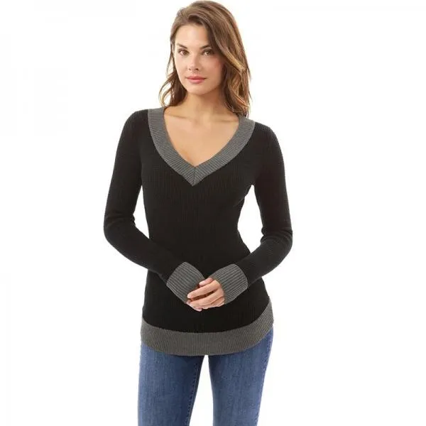 Autumn Winter Sexy V-neck Long Sleeve Patchwork T Shirt Women Tshirt Black T-shirts For Women Tops