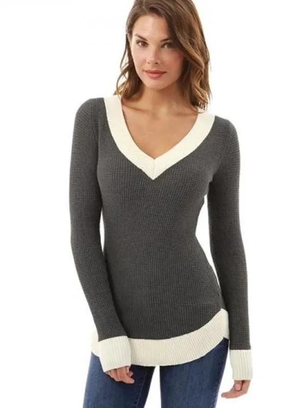 Autumn Winter Sexy V-neck Long Sleeve Patchwork T Shirt Women Tshirt Black T-shirts For Women Tops