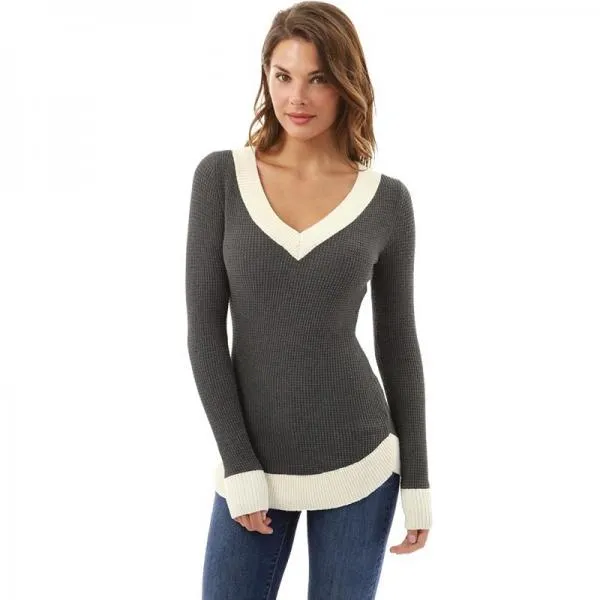 Autumn Winter Sexy V-neck Long Sleeve Patchwork T Shirt Women Tshirt Black T-shirts For Women Tops