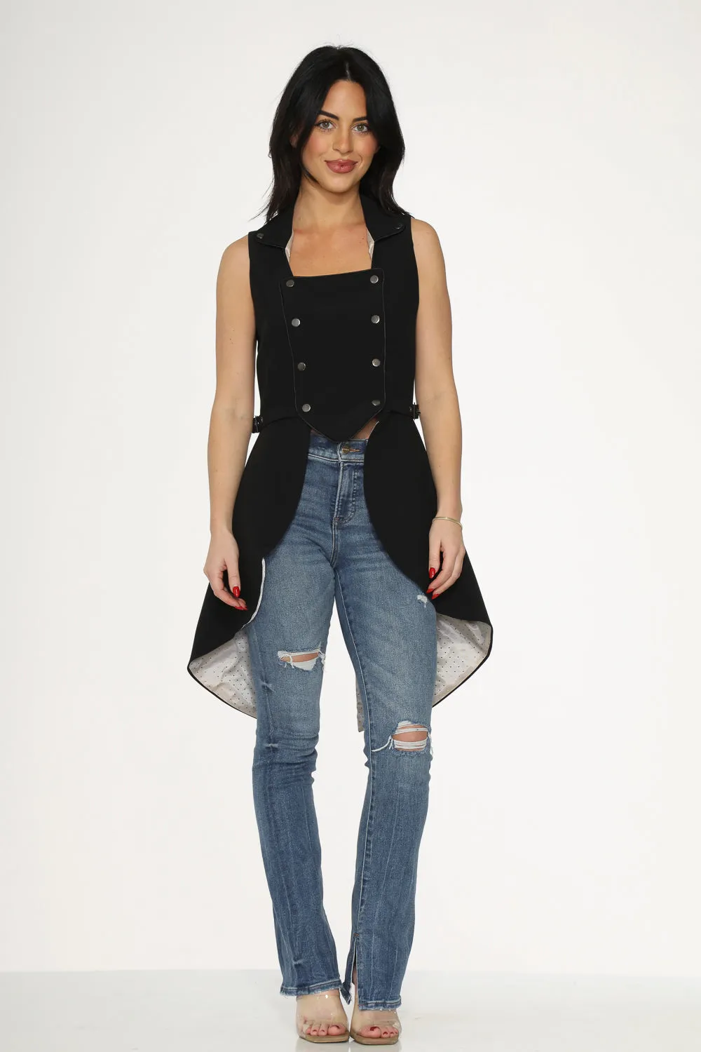Black& Beige Pin Dot Vest