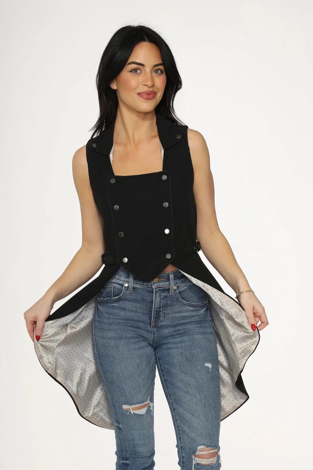 Black& Beige Pin Dot Vest