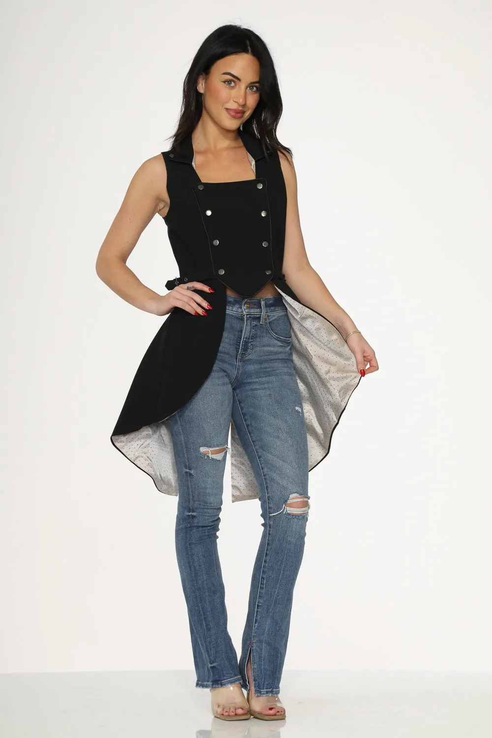 Black& Beige Pin Dot Vest