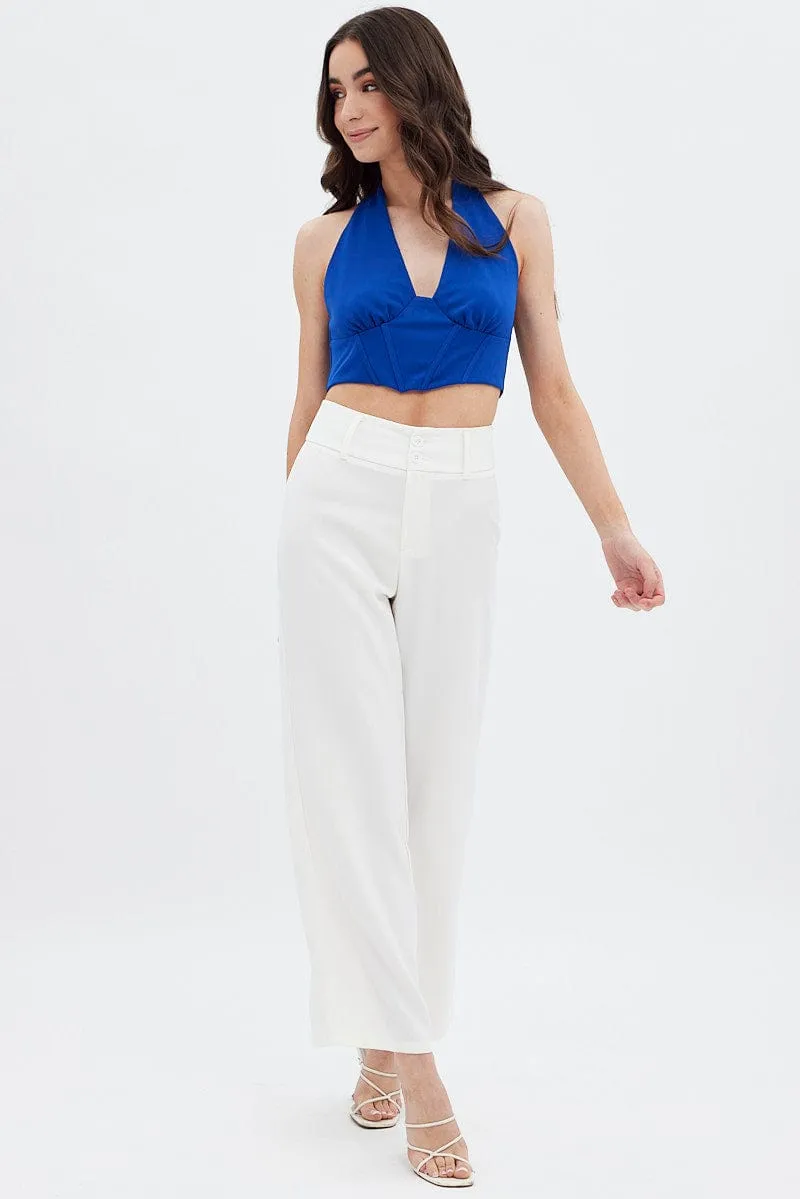 Blue Halter Top Back Zip