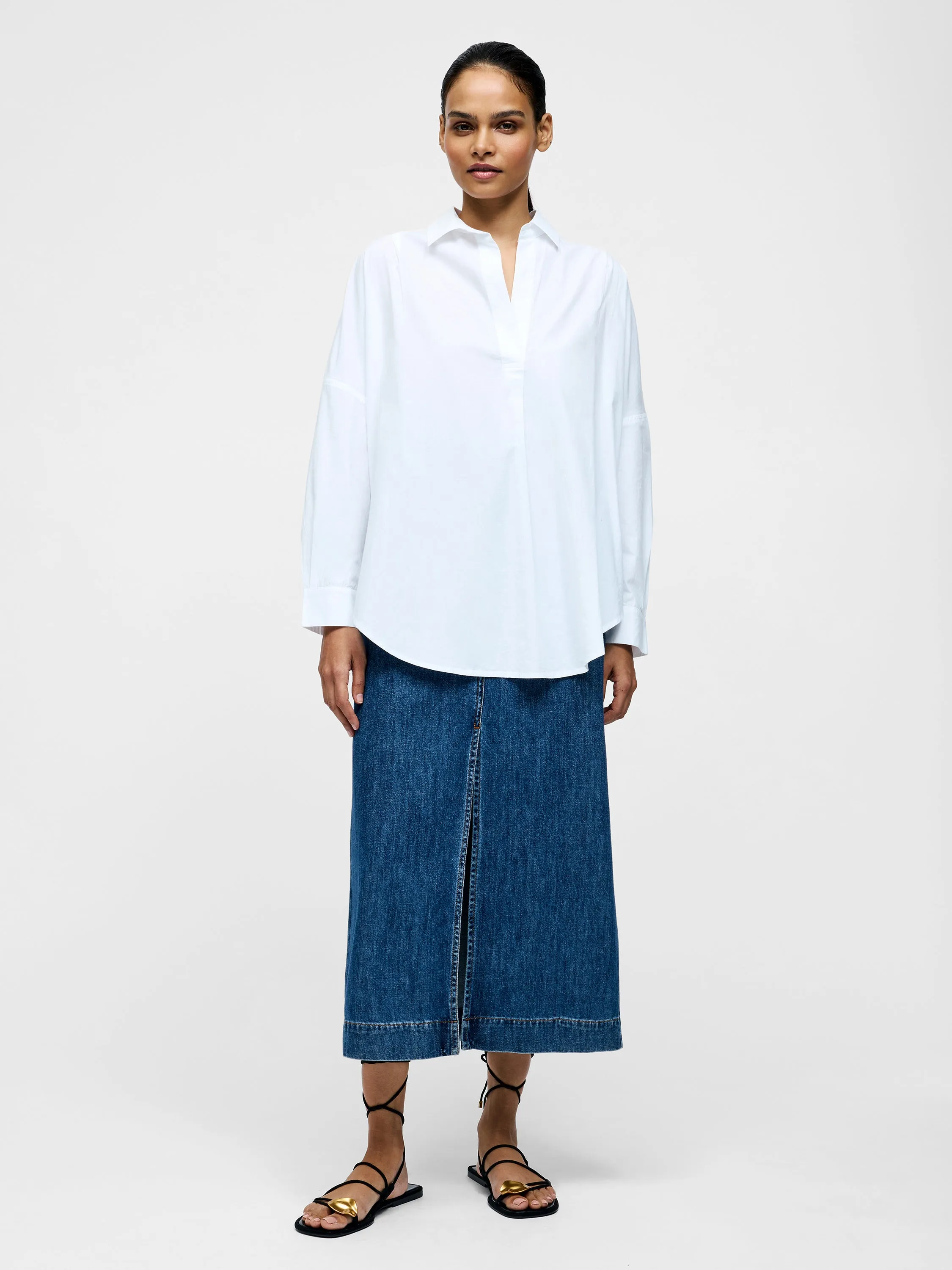 Broderie Back Long Sleeve Popover Shirt