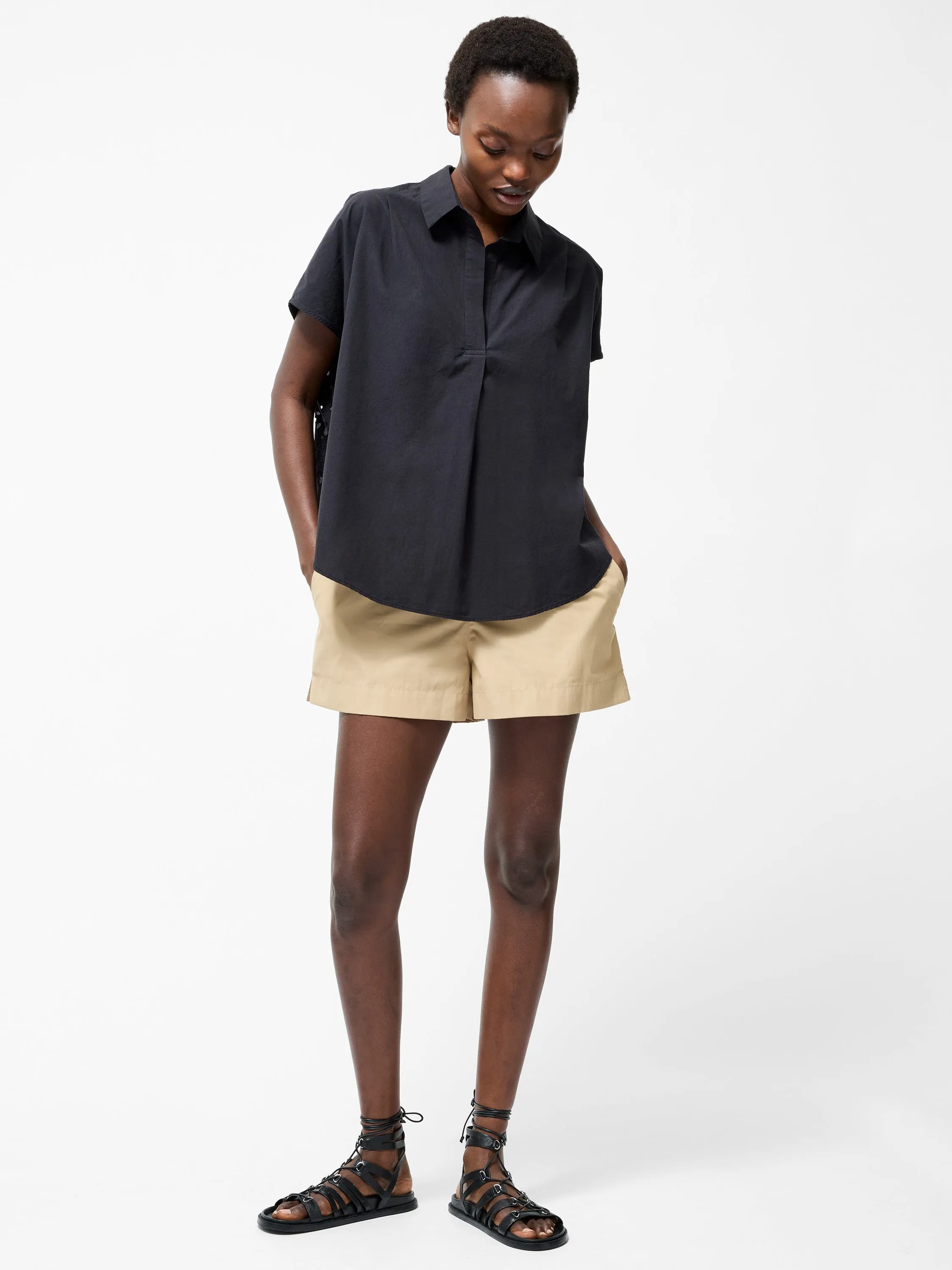 Broderie Back Short Sleeve Popover Shirt