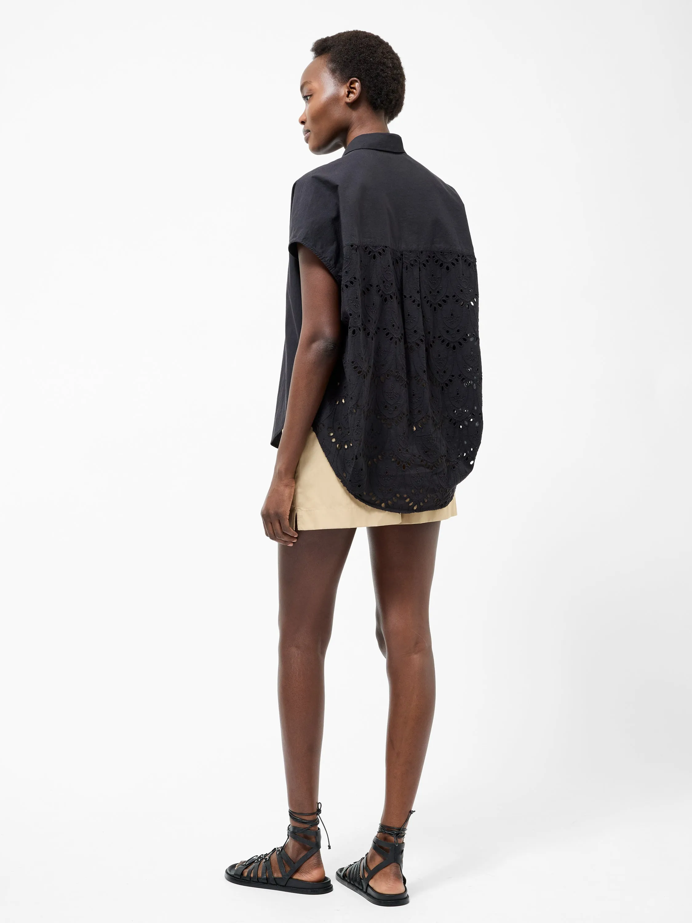 Broderie Back Short Sleeve Popover Shirt