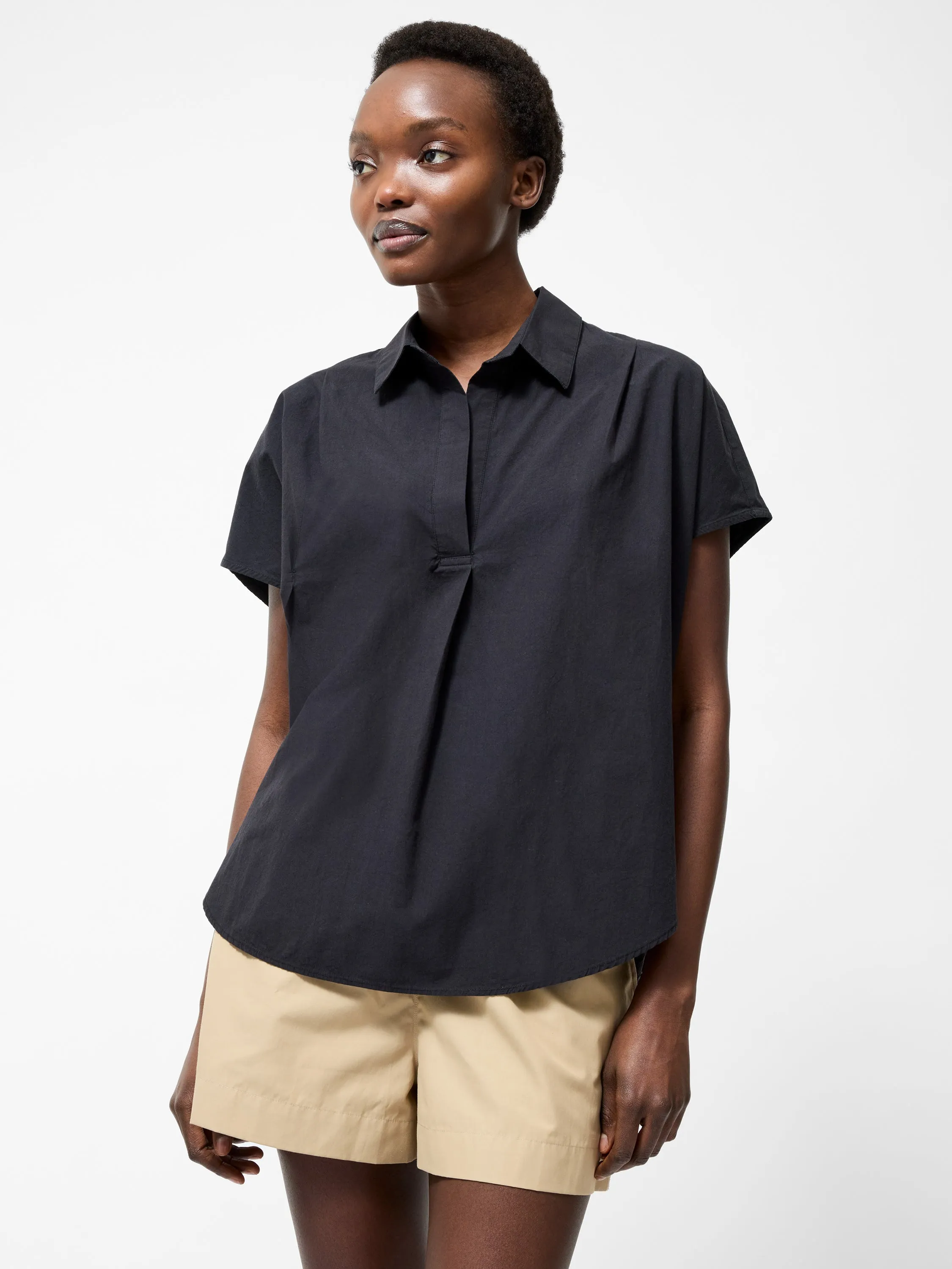 Broderie Back Short Sleeve Popover Shirt