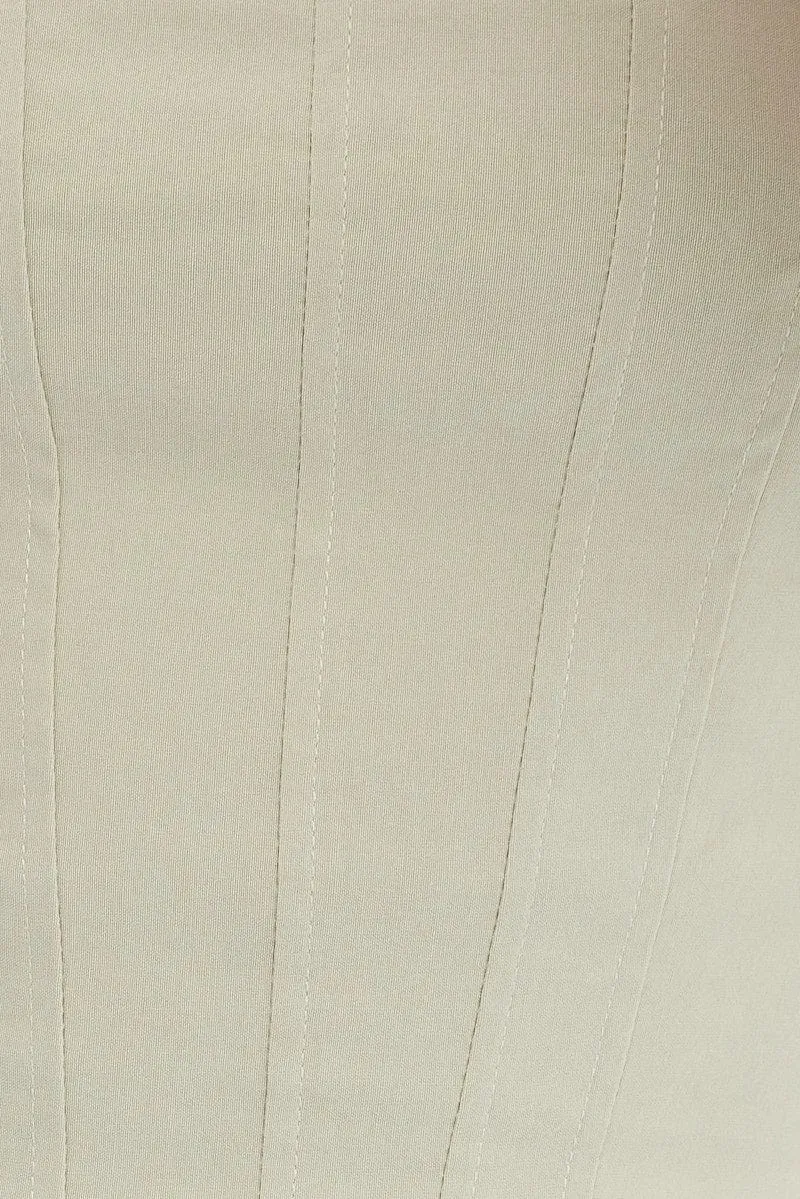 Camel Corset Crop Top Straps Shirring Back