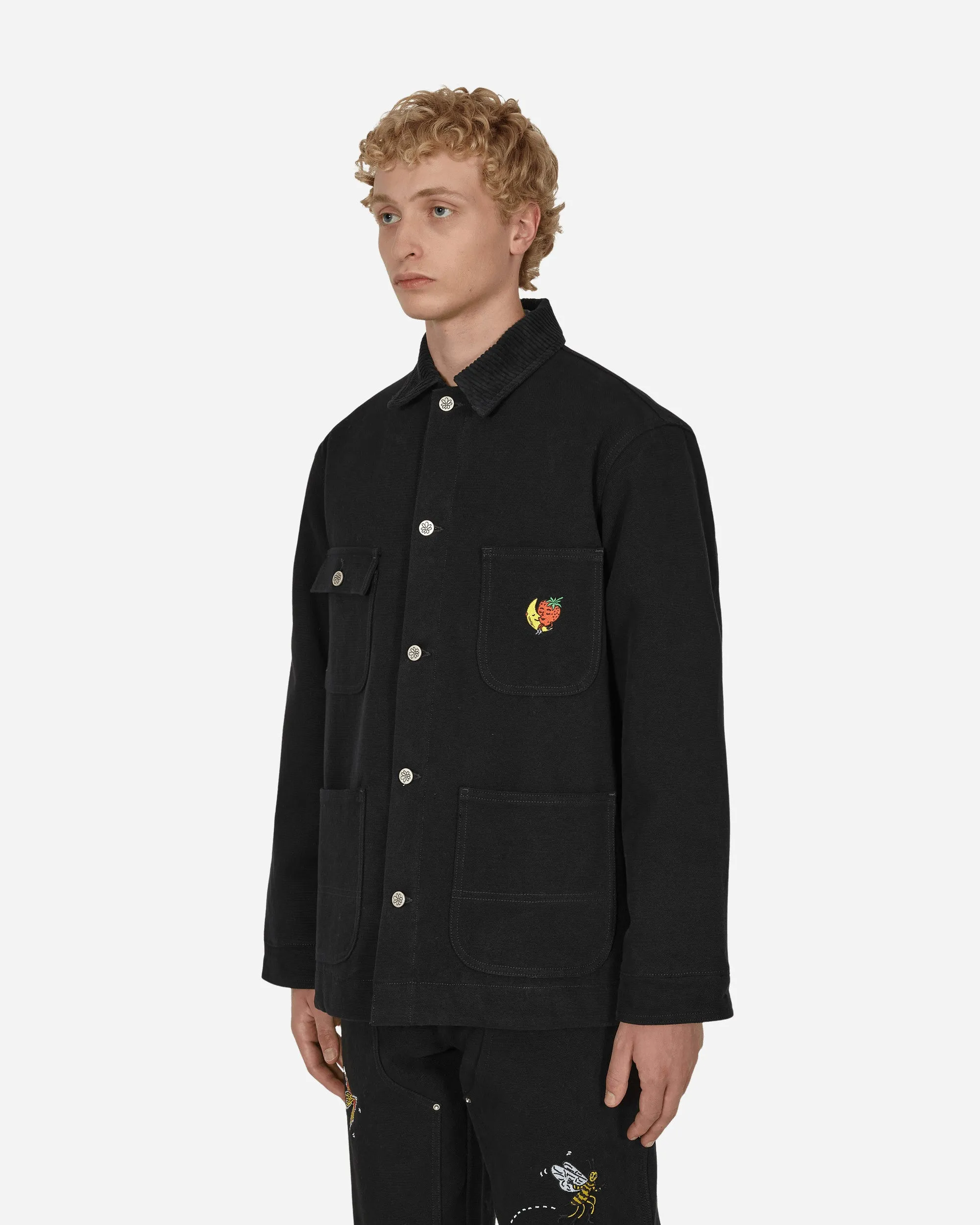Canvas Embroidered Workwear Chore Coat Black
