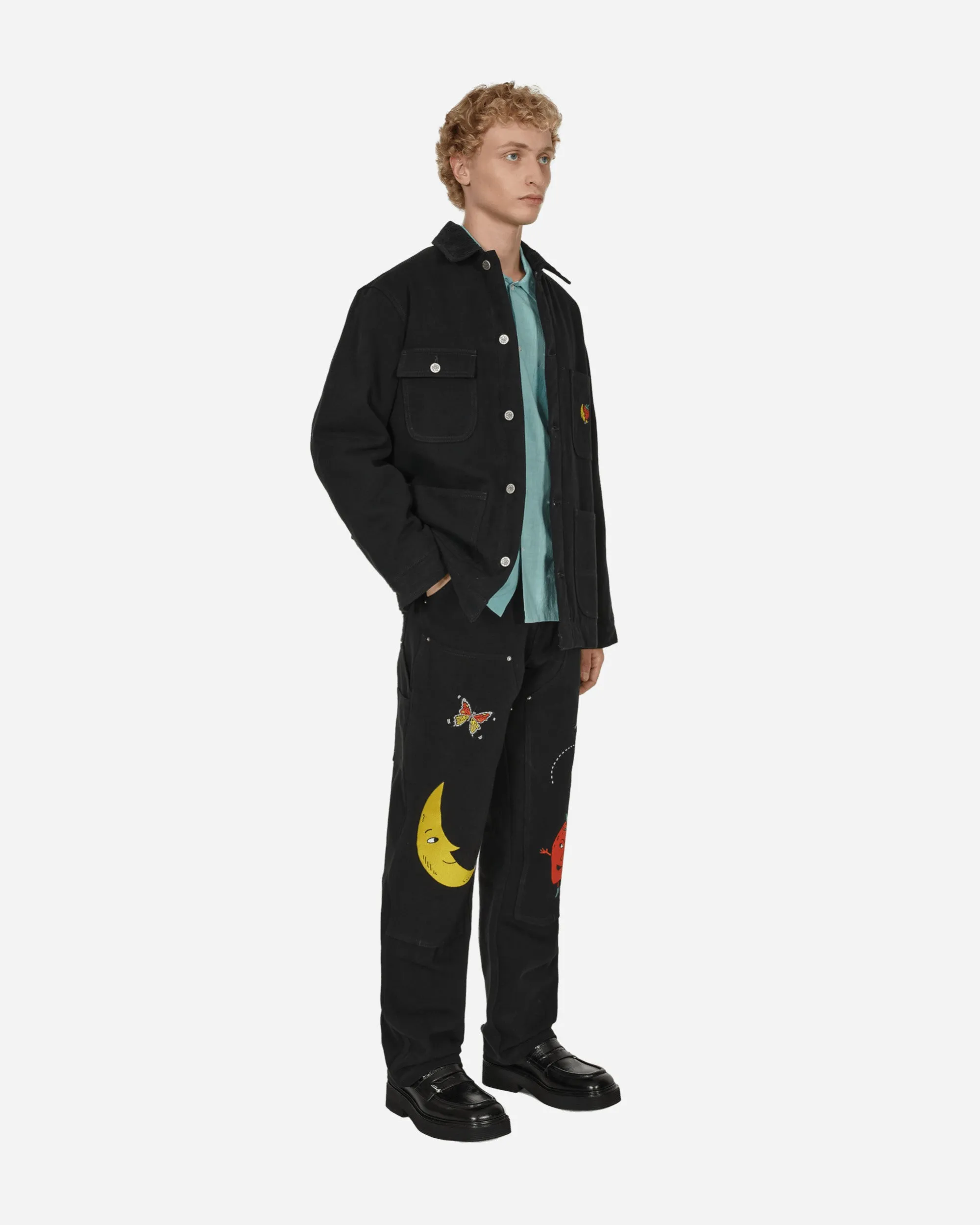 Canvas Embroidered Workwear Chore Coat Black