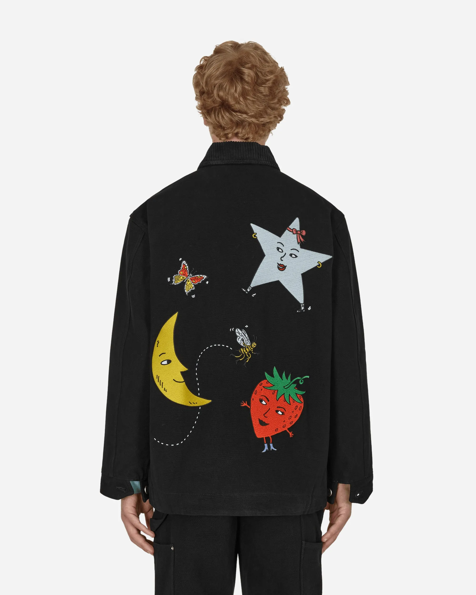 Canvas Embroidered Workwear Chore Coat Black