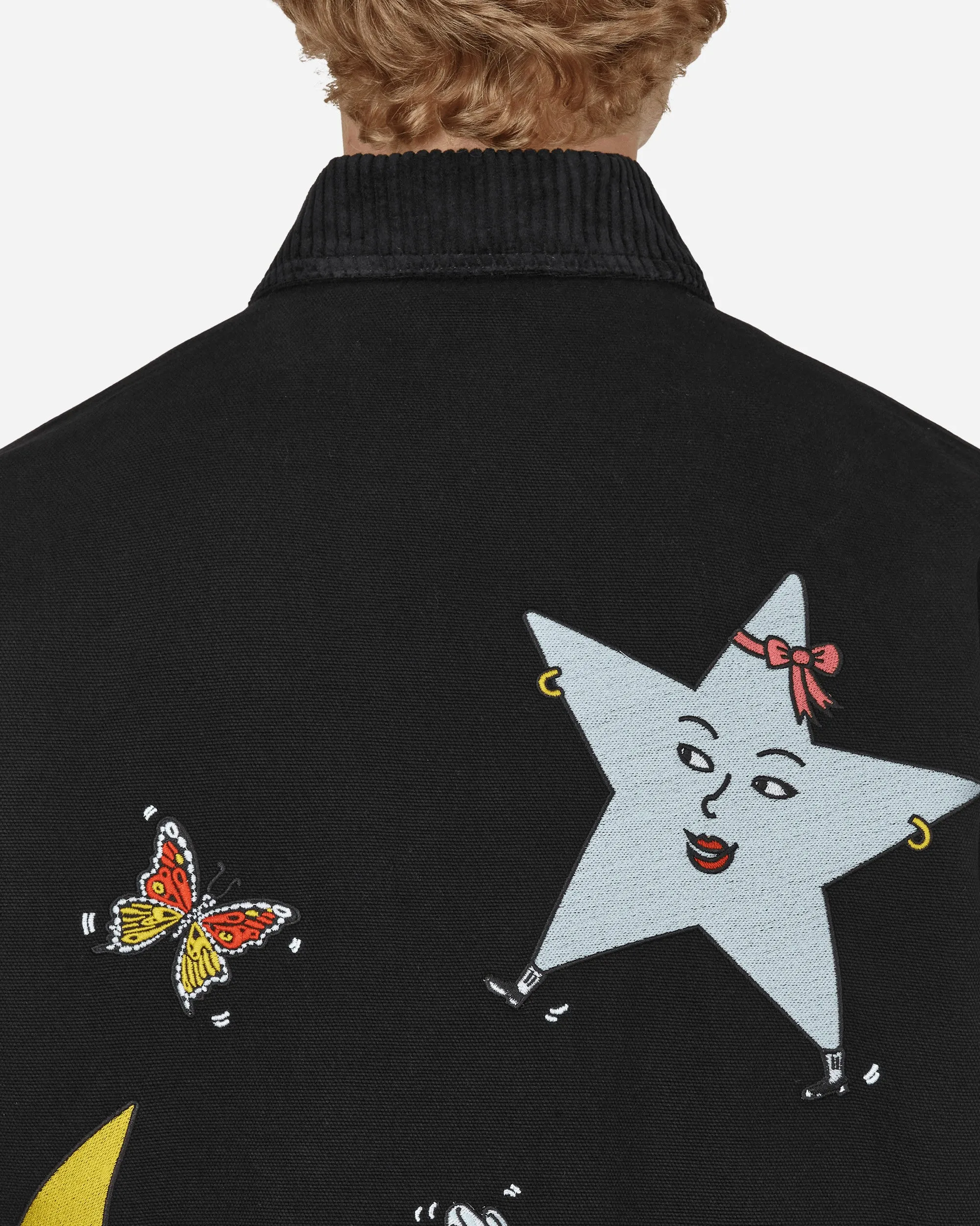 Canvas Embroidered Workwear Chore Coat Black