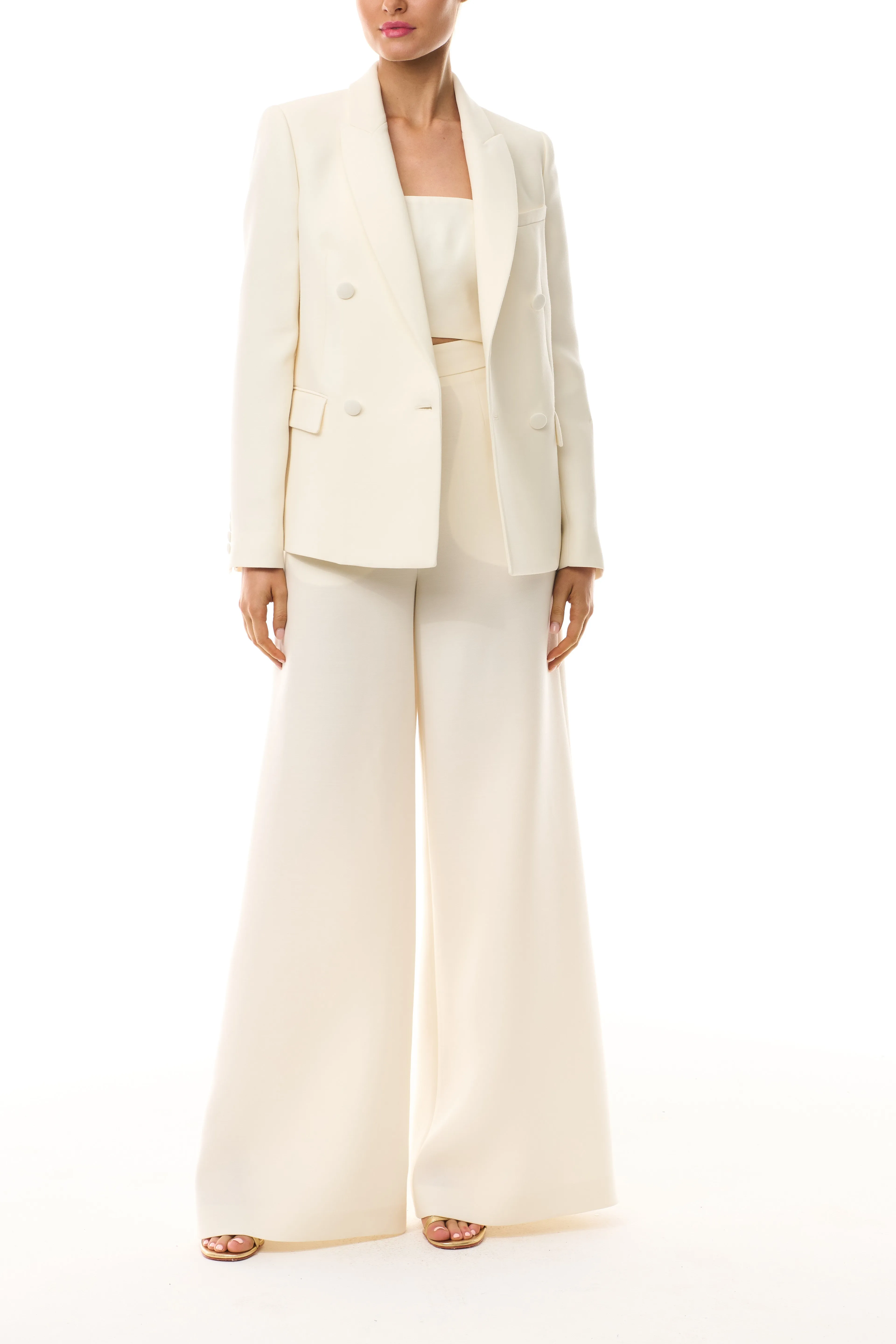Double-Breasted Tuxedo Jacket - Silk White