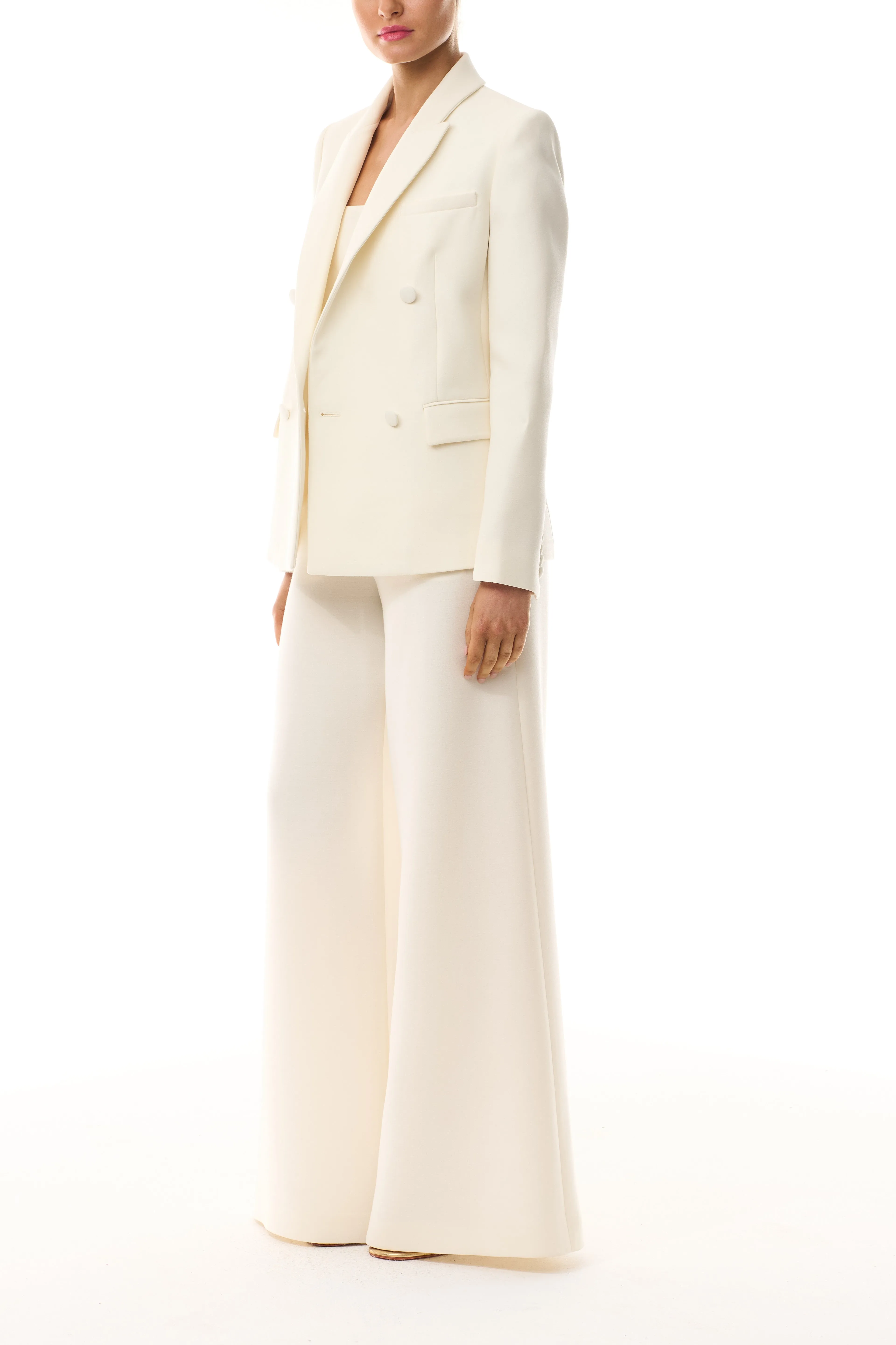 Double-Breasted Tuxedo Jacket - Silk White
