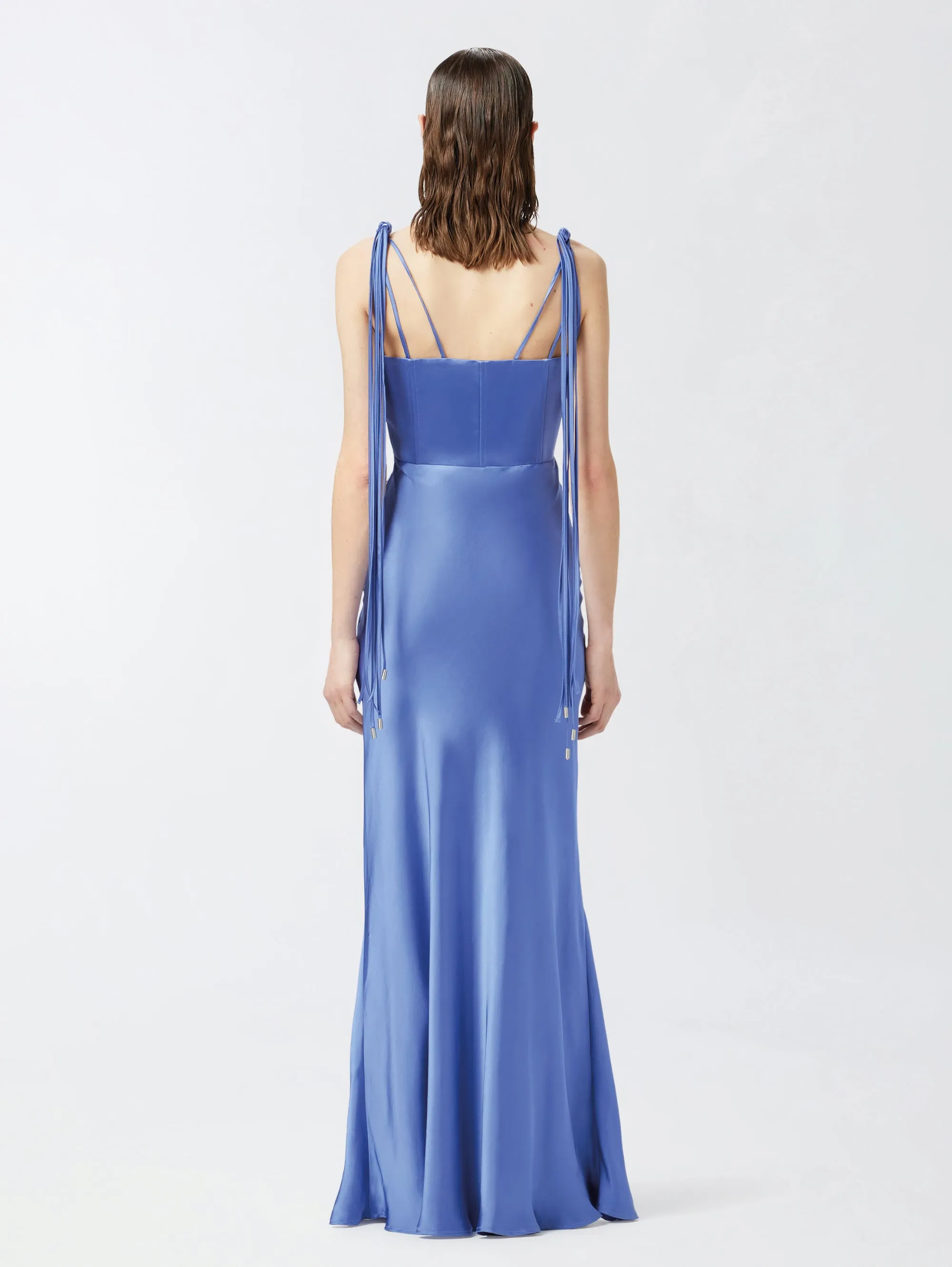 Elegant Dress in Blue Satin Viscose