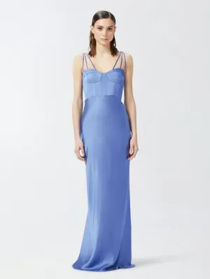 Elegant Dress in Blue Satin Viscose