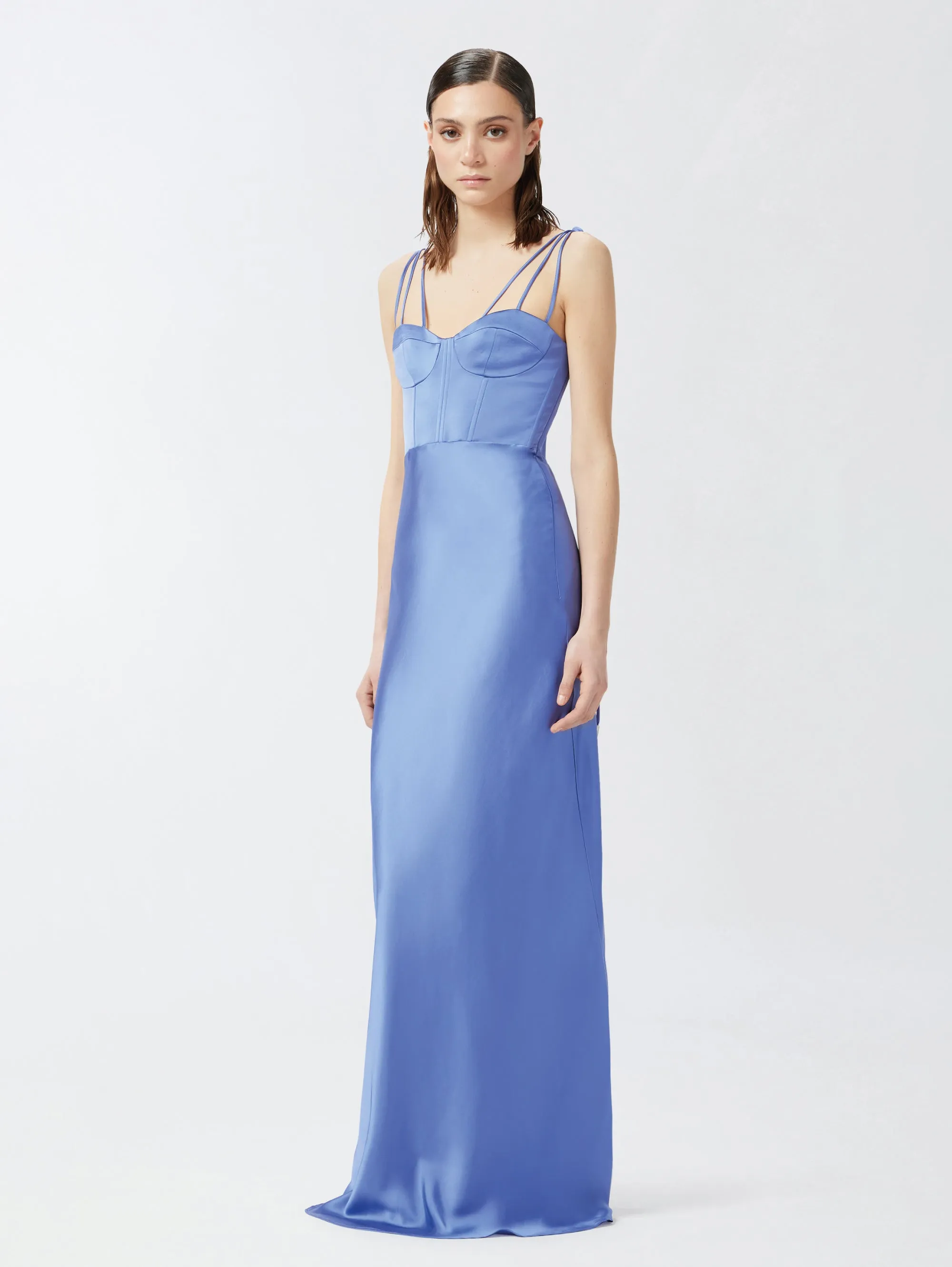 Elegant Dress in Blue Satin Viscose