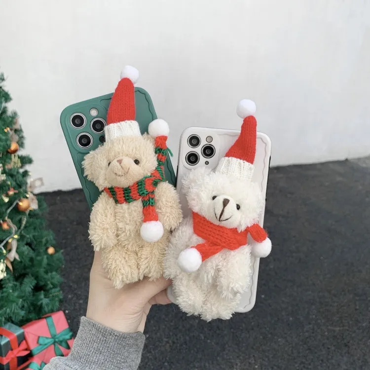 For iPhone 12 Christmas Scarf Bear Wave Shockproof TPU Protective Case