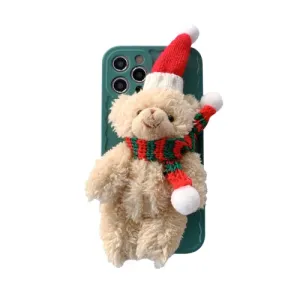 For iPhone 12 Christmas Scarf Bear Wave Shockproof TPU Protective Case