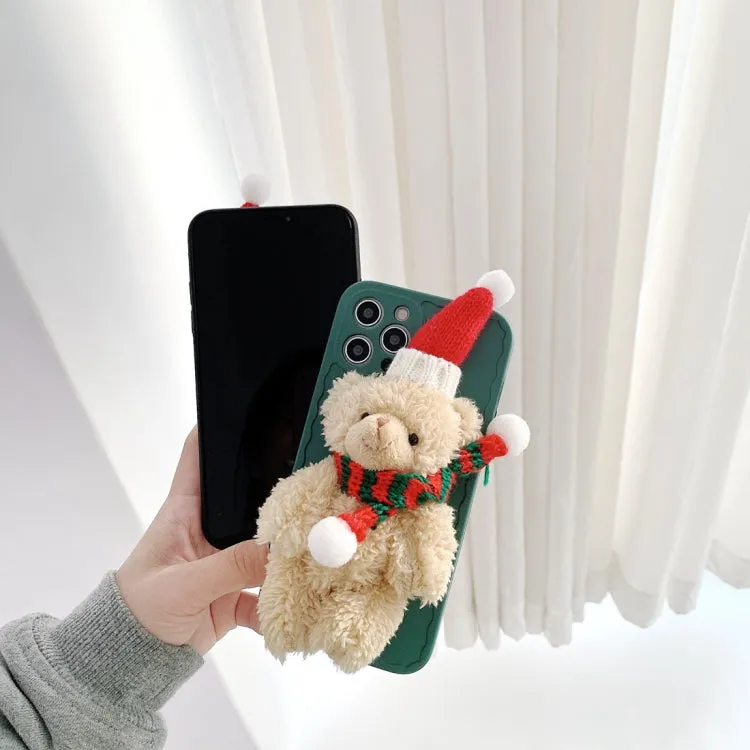 For iPhone 12 Christmas Scarf Bear Wave Shockproof TPU Protective Case
