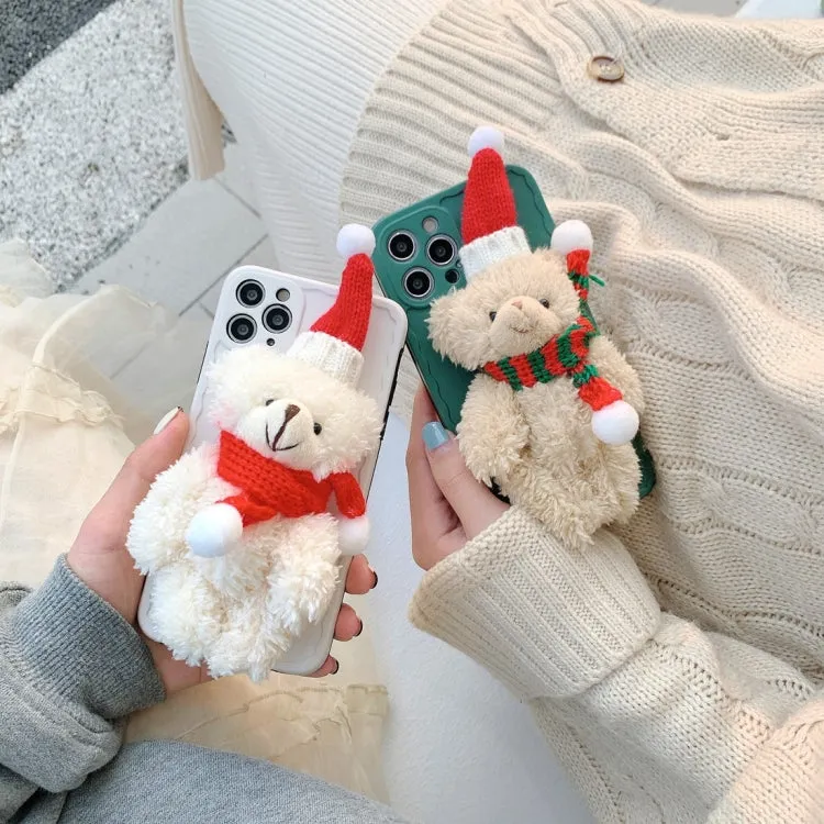 For iPhone 12 Christmas Scarf Bear Wave Shockproof TPU Protective Case