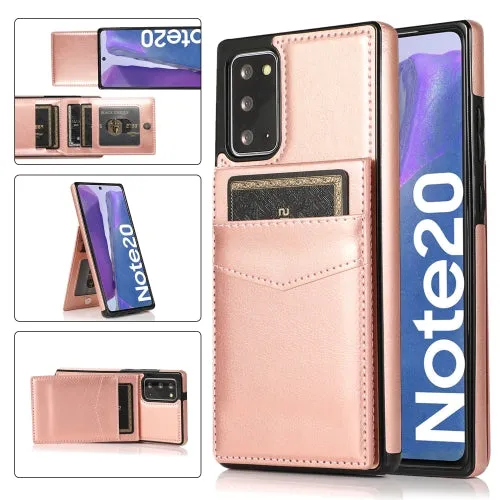 For Samsung Galaxy Note 20 Solid Color PC   TPU Protective Case with Holder  Card Slots(Rose