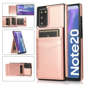 For Samsung Galaxy Note 20 Solid Color PC   TPU Protective Case with Holder  Card Slots(Rose