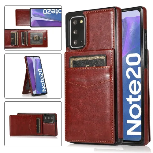 For Samsung Galaxy Note 20 Solid Color PC   TPU Protective Case with Holder  Card Slots(Rose