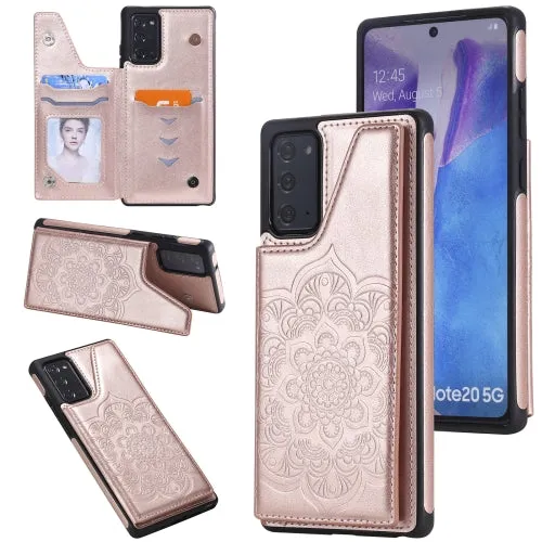 For Samsung Galaxy Note20 Flower Embossing Pattern Shockproof Protective Case with Holder