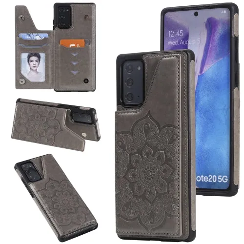 For Samsung Galaxy Note20 Flower Embossing Pattern Shockproof Protective Case with Holder