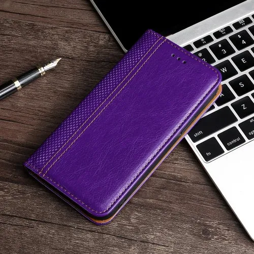 For Samsung Galaxy S21  5G Grid Texture Magnetic PU   TPU Horizontal Flip Leather Case with Holder