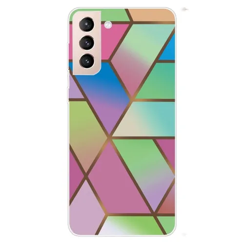 For Samsung Galaxy S22 5G Marble Pattern Shockproof TPU Protective Case(Rhombus White