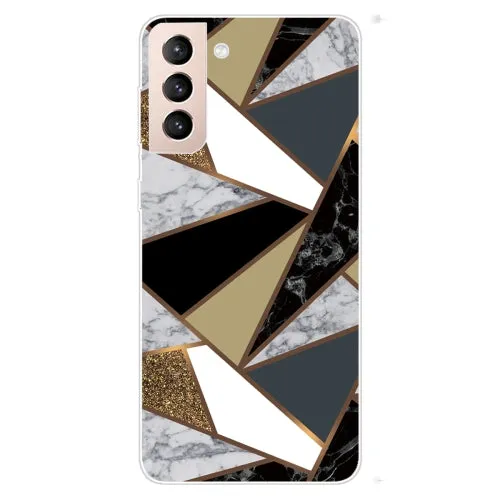 For Samsung Galaxy S22 5G Marble Pattern Shockproof TPU Protective Case(Rhombus White