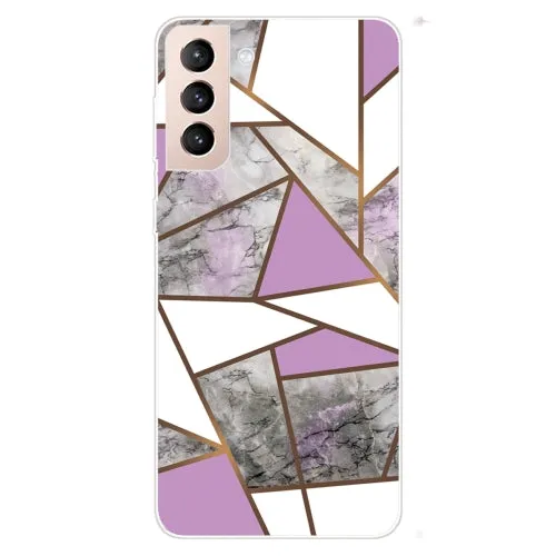 For Samsung Galaxy S22 5G Marble Pattern Shockproof TPU Protective Case(Rhombus White
