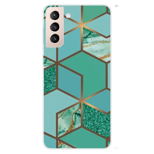 For Samsung Galaxy S22 5G Marble Pattern Shockproof TPU Protective Case(Rhombus White