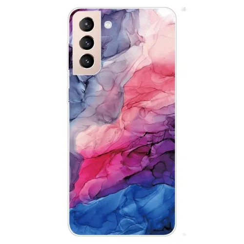 For Samsung Galaxy S22 5G Marble Pattern Shockproof TPU Protective Case(Rhombus White