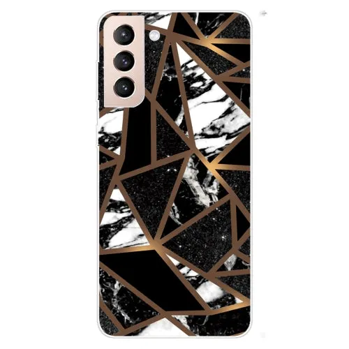 For Samsung Galaxy S22 5G Marble Pattern Shockproof TPU Protective Case(Rhombus White