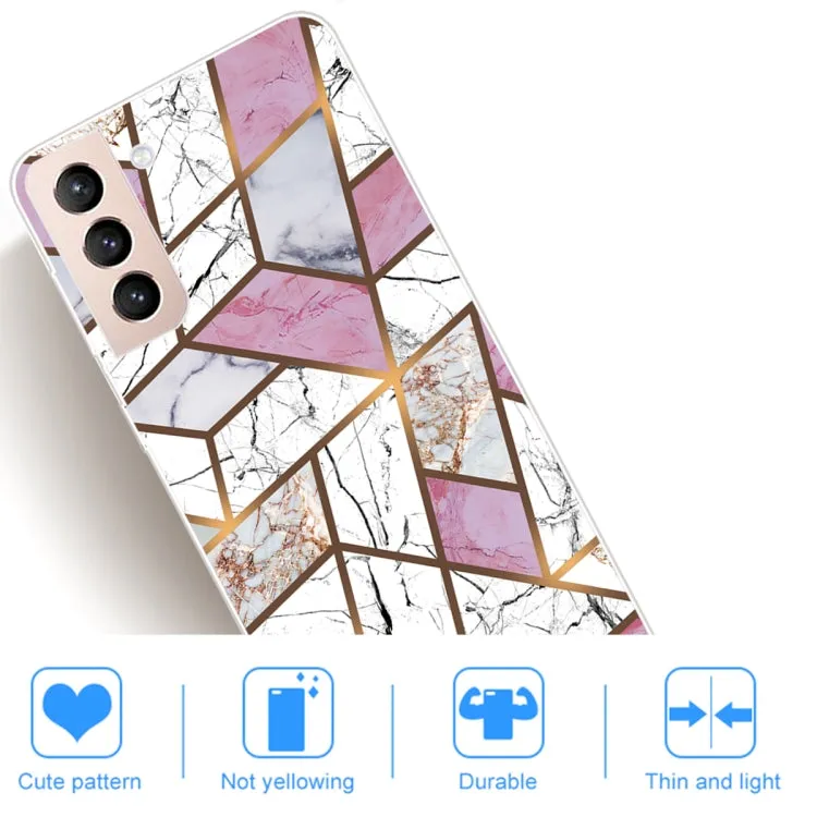 For Samsung Galaxy S22 5G Marble Pattern Shockproof TPU Protective Case(Rhombus White