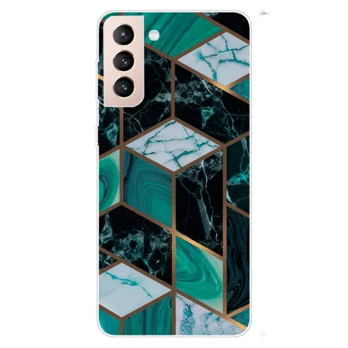 For Samsung Galaxy S22 5G Marble Pattern Shockproof TPU Protective Case(Rhombus White
