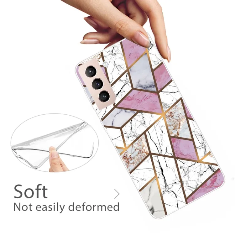 For Samsung Galaxy S22 5G Marble Pattern Shockproof TPU Protective Case(Rhombus White