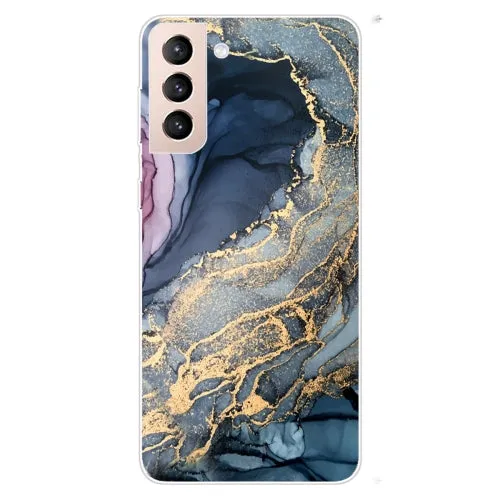 For Samsung Galaxy S22 5G Marble Pattern Shockproof TPU Protective Case(Rhombus White