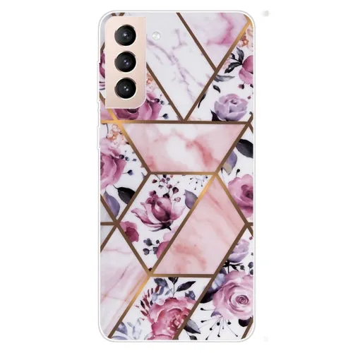 For Samsung Galaxy S22 5G Marble Pattern Shockproof TPU Protective Case(Rhombus White