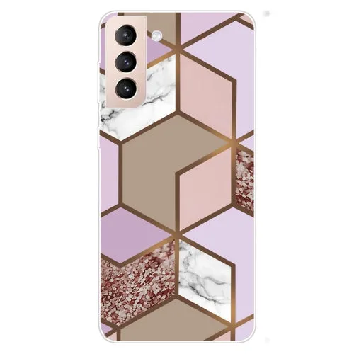 For Samsung Galaxy S22 5G Marble Pattern Shockproof TPU Protective Case(Rhombus White