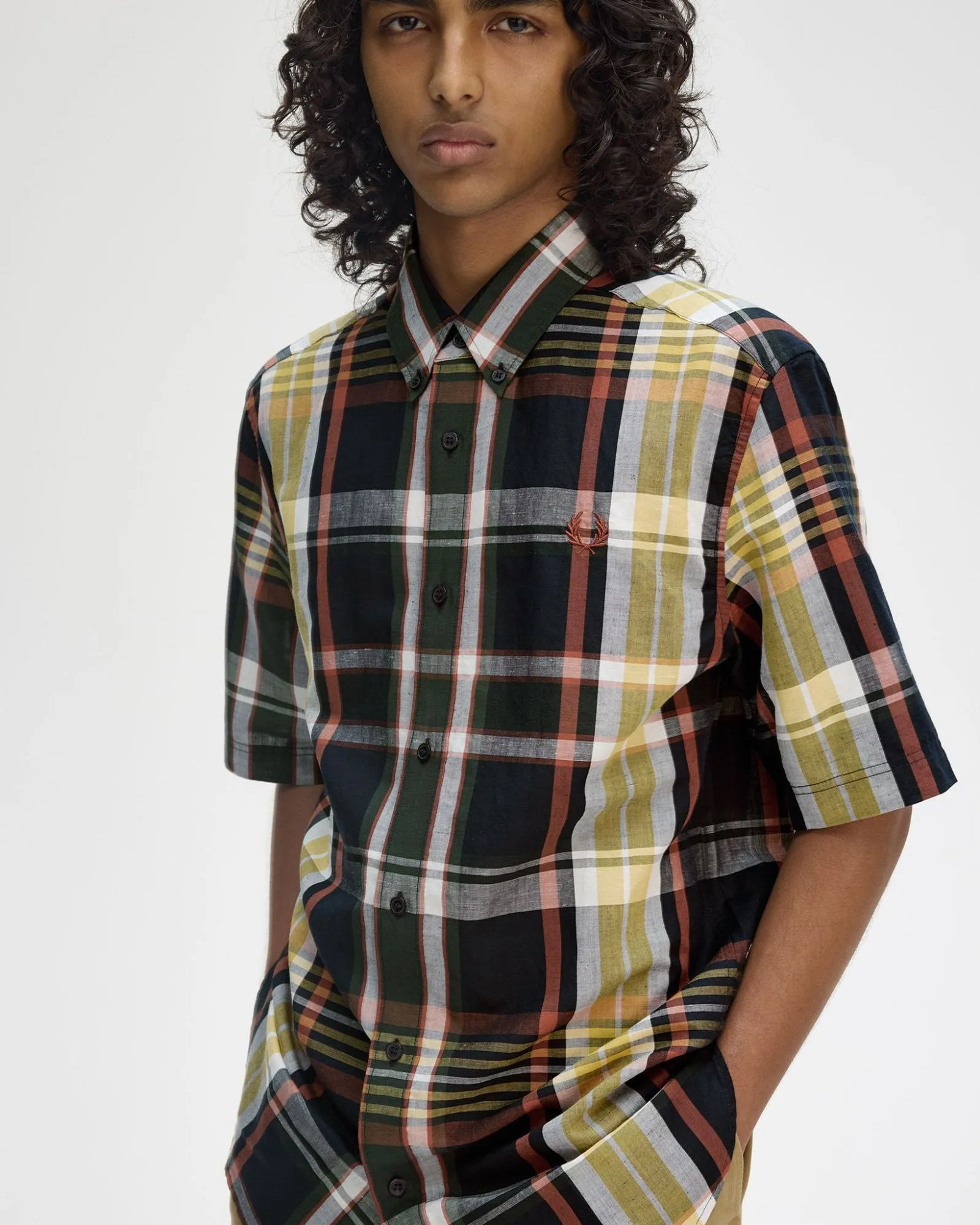 Fred Perry Madras Check S/S Shirt - Navy